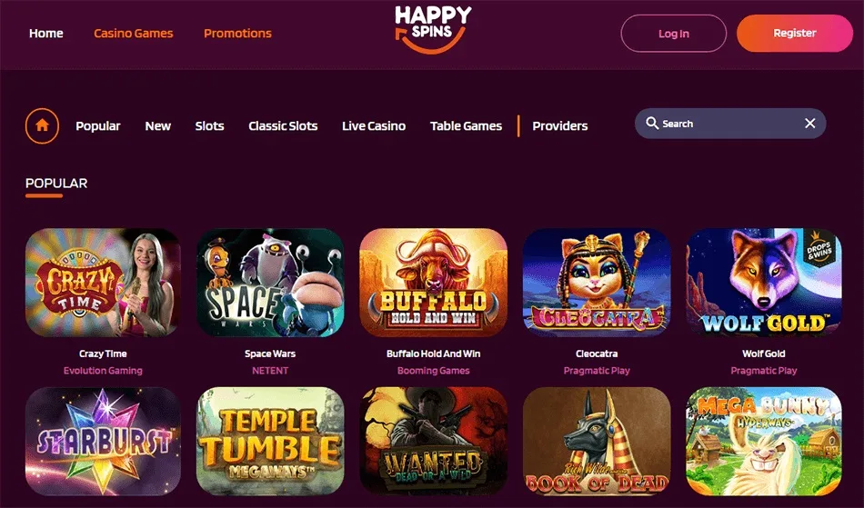 características del casino en línea happy slots